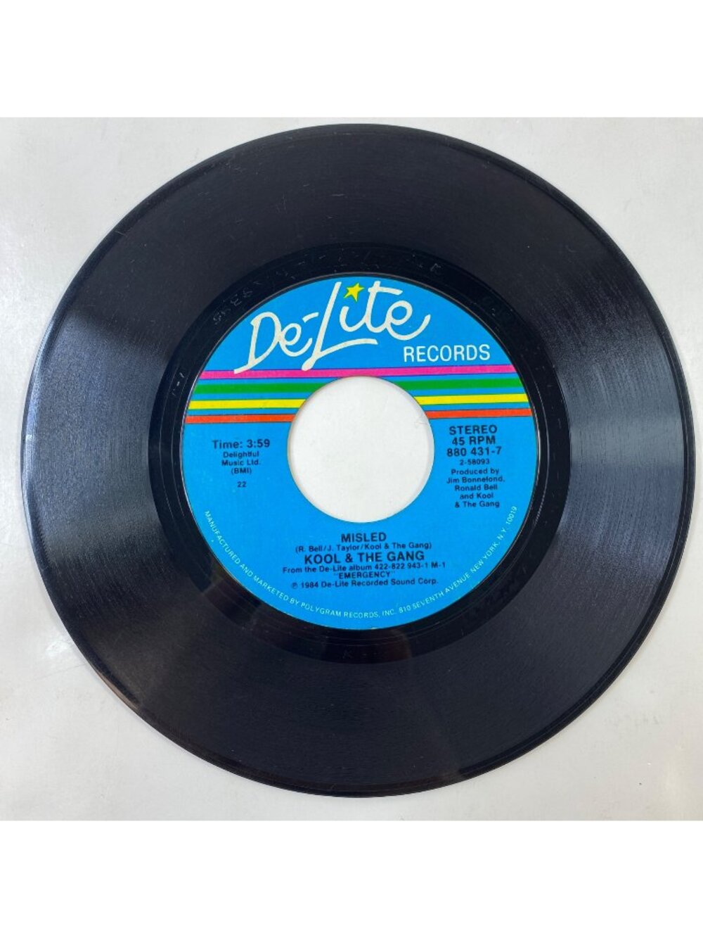 Vintage De-Lite Records 45 RMP Vinyl Single Kool & The Gang "Misled"/"Rollin"